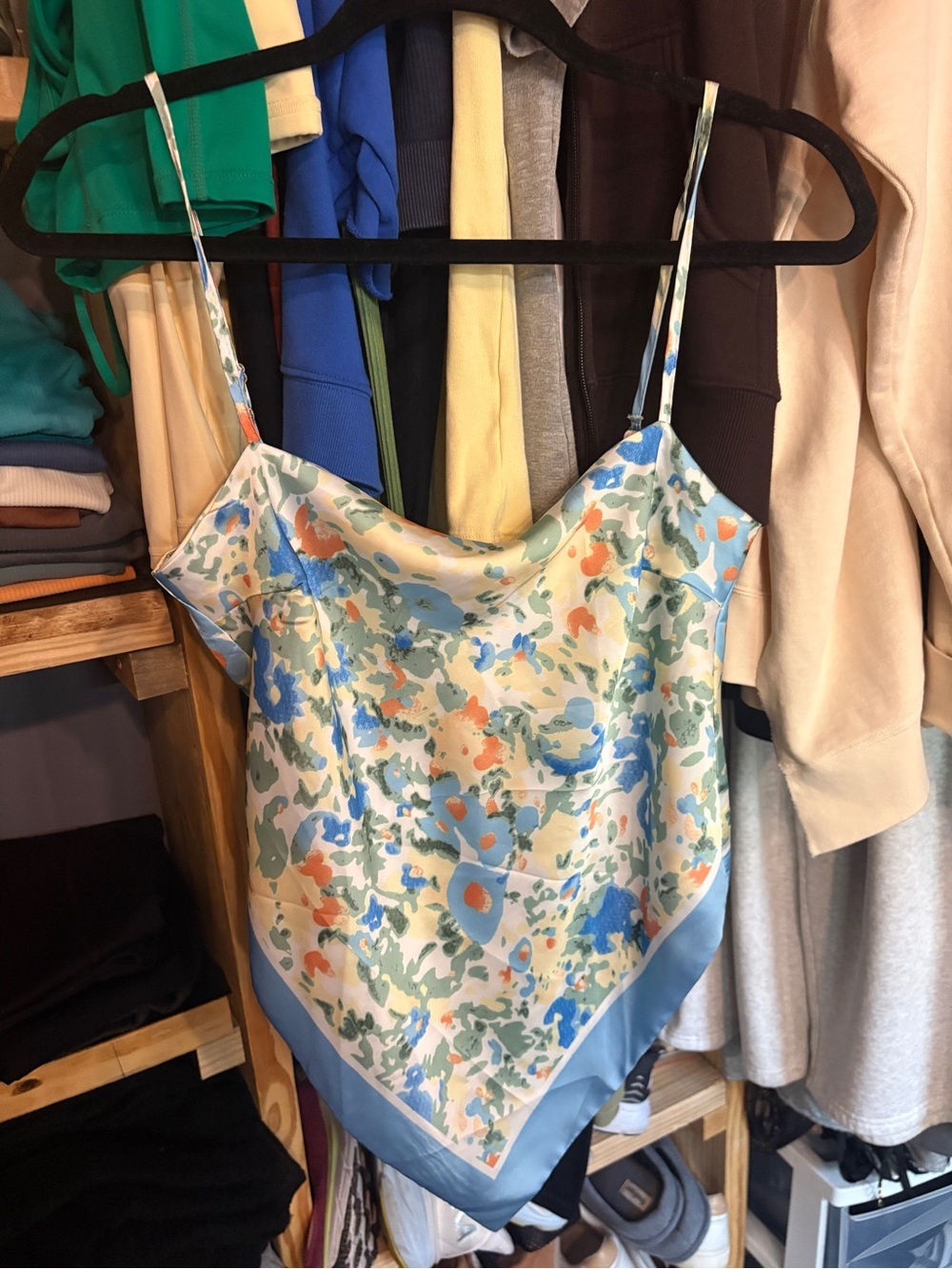 Silk Floral Scarf Cami Top - Blue Multi